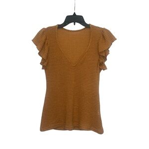 Ruffled Sleeve Chunky Knit V Neck Blouse Size Small Flowy
